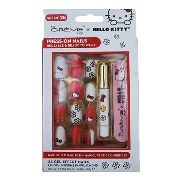 The Creme Shop Hello Kitty 24 Gel Press-On Ready to Wear almond shaped nails new - Picture 1 of 4